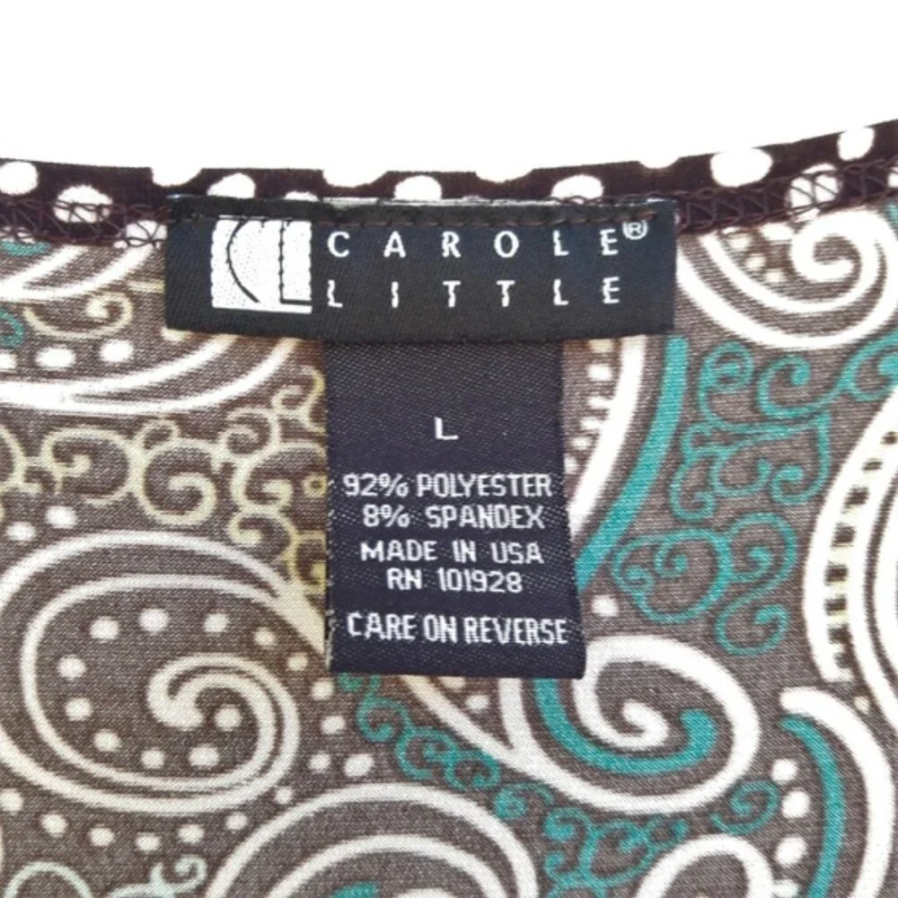 Vintage USA Carole Little Blouse Mixed Contrast Paisley Polka Dot Tie Back L